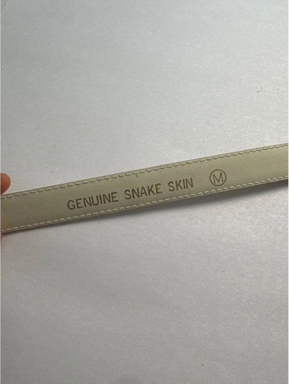 Vintage 80s DAME Genuine Snakeskin Belt Cream Ivory Gold Buckle Size M